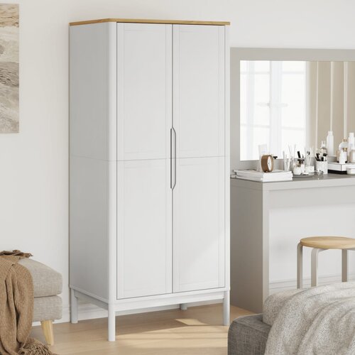 vidaXL Garderobna omara FLORO bela 77x53x171 cm trdna borovina Cene
