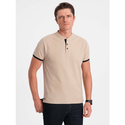 Ombre Men's collarless polo shirt - beige Slike