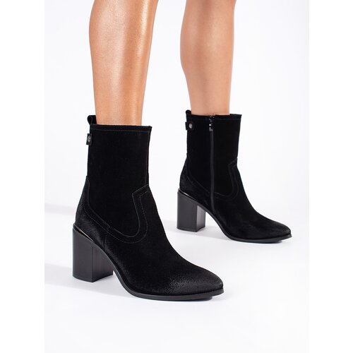 Sergio Leone Women&amp;#039;s black leather ankle boots on a stiletto heel by Slike
