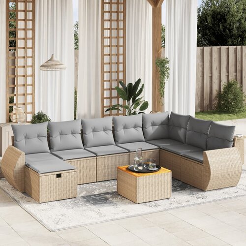 vidaXL 9-dijelni set vrtnih sofa s jastucima bež od poliratana Cijene