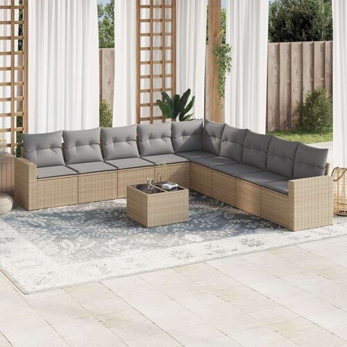  10-dijelni set vrtnih sofa s jastucima bež od poliratana Slike