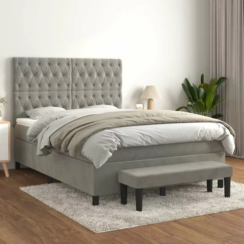  Box spring postelja z vzmetnico svetlo siva 140x200 cm žamet, (20883904)