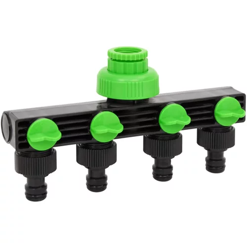 vidaXL Priključek za pipo 4-smerni zelen in črn 19,5x6x11 cm ABS in PP