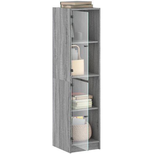  Visoka komoda sa staklenim vratima boja hrasta 35 x 37 x 142 cm Slike