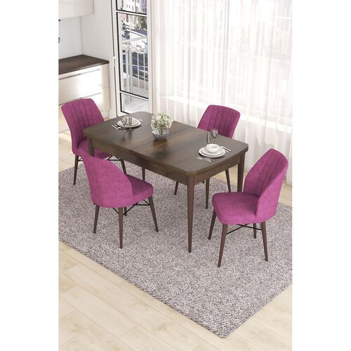 Hanah home trpezarijski set Eva, sto na razvlačenje i 4 stolice, ploča u dekoru drveta Baroque, ljubičasta tkanina Babyface Cene