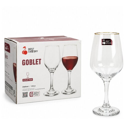  Set ča&scaron;a za vino sa zlatnim obodom, 6 komada, 360 ml Cene
