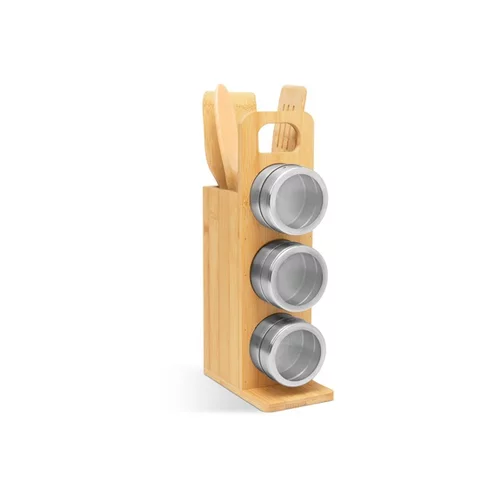 Bewello Magnetno stojalo za začimbe + kuhinjski set iz bambusa 7 delni 80 x 135 x 275 mm