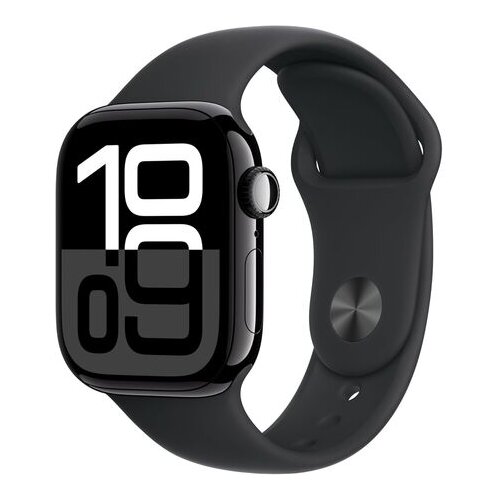 Apple Watch Series 10 [GPS 46mm case] Smartwatch with Jet Black Aluminium Case with Black Sport Band - M/L. Fitness Tracker, ECG App, Always-On Retina Display, Water Resistant Cene