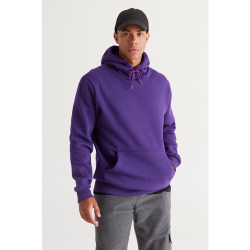 AC&Co / Altınyıldız Classics Men's Purple Standard Fit Fleece 3 Thread Hooded Kangaroo Pocket Cotton Sweatshirt Slike