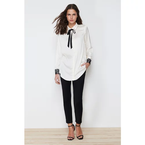 Trendyol Stone Lace Detailed Satin Woven Shirt