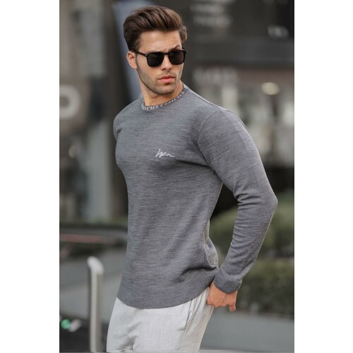 Madmext Anthracite Crew Neck Men's Knitwear Sweater 6847 Slike