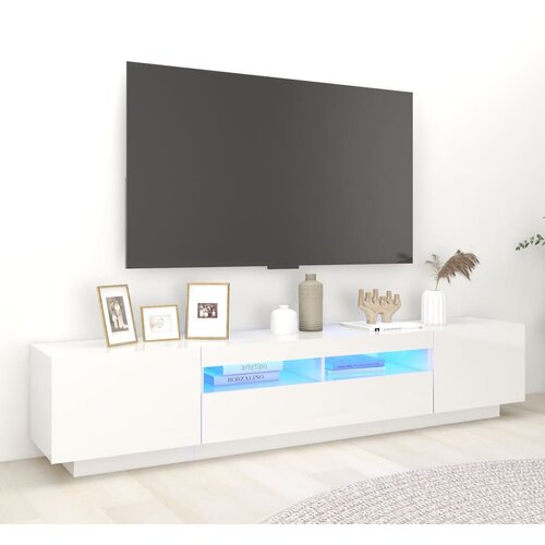 VidaXL TV omarica z LED lučkami visok sijaj bela 200x35x40 cm Slike