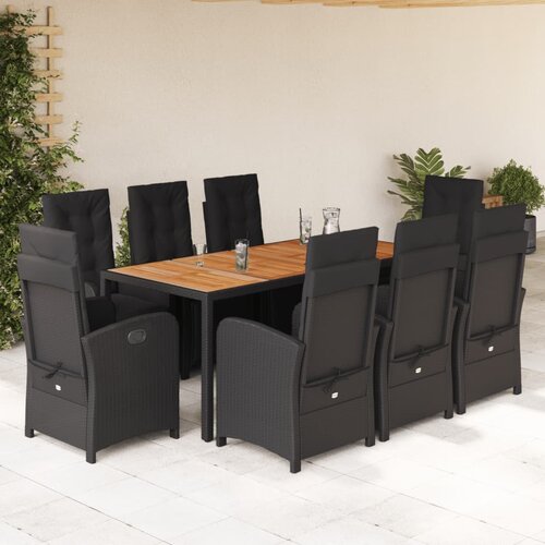  9-dijelni vrtni blagovaonski set s jastucima crni od poliratana Crna Dužina stola 190 cm Cene