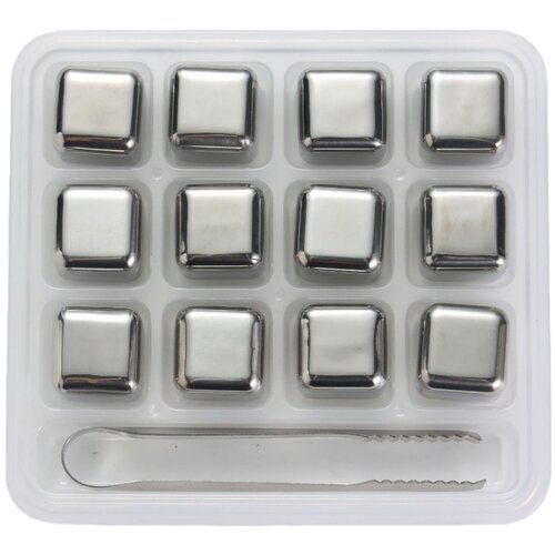 INF 12-delni set inox ledenih kock s &amp;scaron;katlo in kle&amp;scaron;čami za viski, (5000291042) Slike