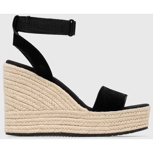 Calvin Klein Jeans Sandali iz semiša WEDGE SANDAL SU CON ženski, črna barva, YW0YW01026