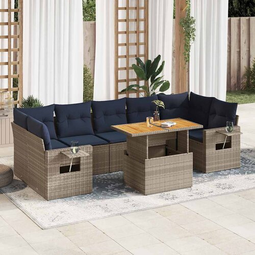 vidaXL 8-dijelni set vrtnih sofa od poliratana s jastucima sivi Cijene