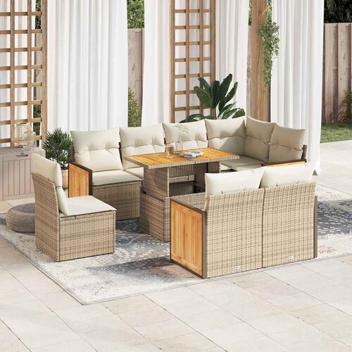 vidaXL 9-dijelni set vrtnih sofa s jastucima bež od poliratana bagrem Cene