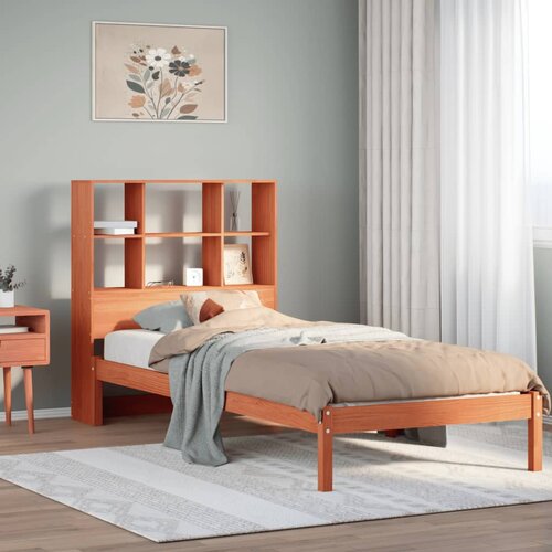 VidaXL Krevet s regalom za knjige bez madraca 75 x 190 cm od borovine Slike