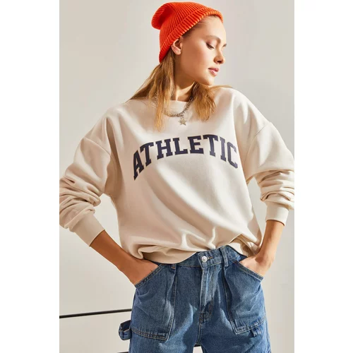 Bianco Lucci Women's Athletic Printed Three Thread Raised Sweatshirt