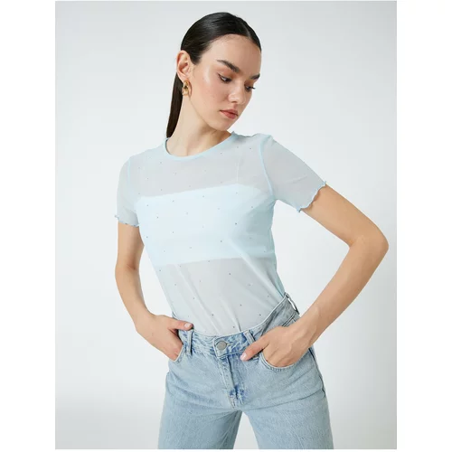 Koton See-through T-shirt with Stone Detailed Short Sleeves.