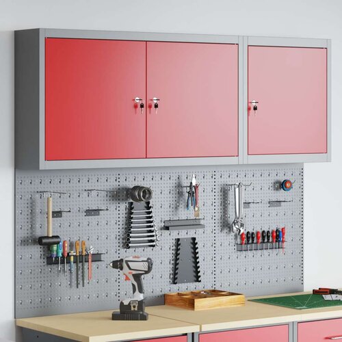  Set zidnog ormarića s alatom i ploče s kukama od crvenog metala  5 komada Cijene