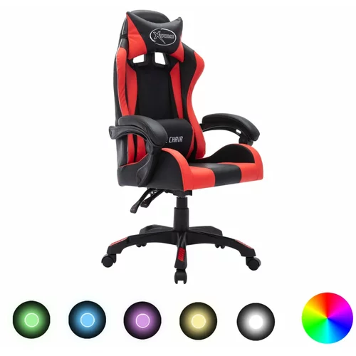 vidaXL Igraća stolica s RGB LED svjetlima crveno-crna od umjetne kože