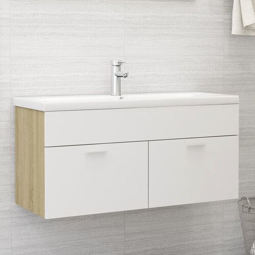 The Living Store Omarica za umivalnik z vgradnim umivalnikom bela sonoma hrast - Omarica Za Umivalnik Z Umivalnikom, (21660641) Cene