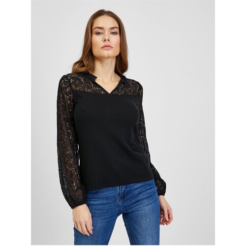 Orsay Black Women's T-shirt with lace - Women Cene