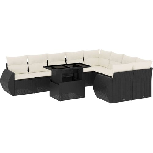  10-dijelni set vrtnih sofa s jastucima crni od poliratana Crna 100 x 55 x 73 cm Slike