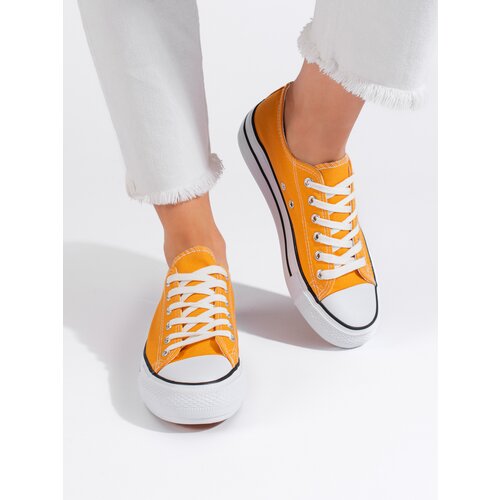 Shelvt Yellow classic lace-up sneakers for women Cene