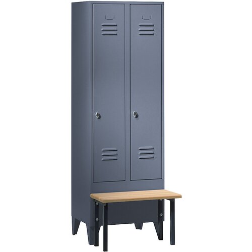 Wolf Garderobna omara s klopjo spredaj, vrata s polno steno, širina razdelka 300 mm, 2 razdelka, modro siva Cene