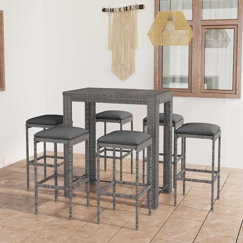  7-dijelni vrtni barski set od poliratana s jastucima sivi Siva 100 cm table length Cene