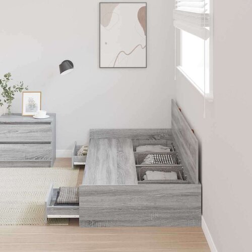  S uzglavljem s ladicama Siva Sonoma 100 x 200 cm Konstruirano drvo Slike
