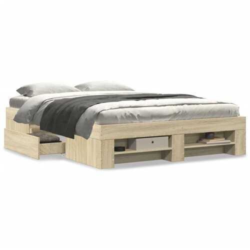 vidaXL Okvir za krevet boja hrasta 135x190 cm od konstruiranog drva Cene