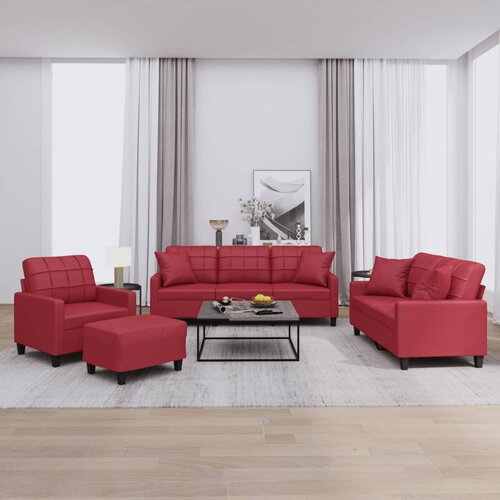  4-dijelni set sofa s jastucima boja vina od umjetne kože Cijene