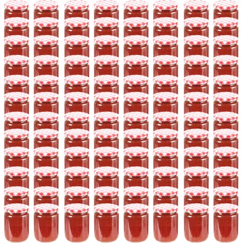  Stekleni kozarci z belimi in rdečimi pokrovi 96 kosov 230 ml
