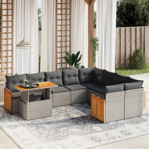 vidaXL 10-dijelni set vrtnih sofa od poliratana s jastucima sivi Cijene