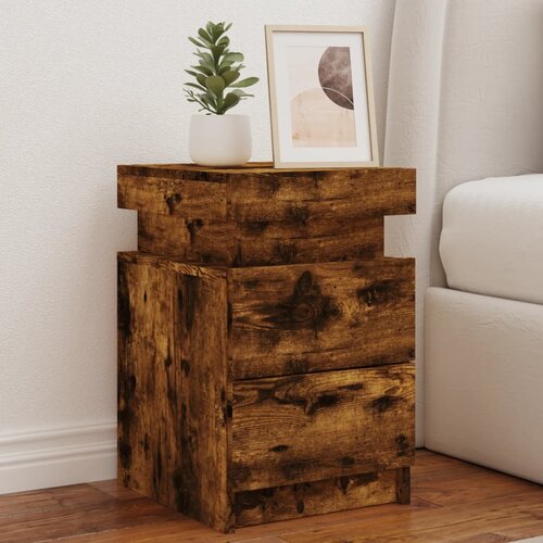vidaXL Noćni ormarić s LED svjetlima boja dimljenog hrasta 35x39x55 cm Cene