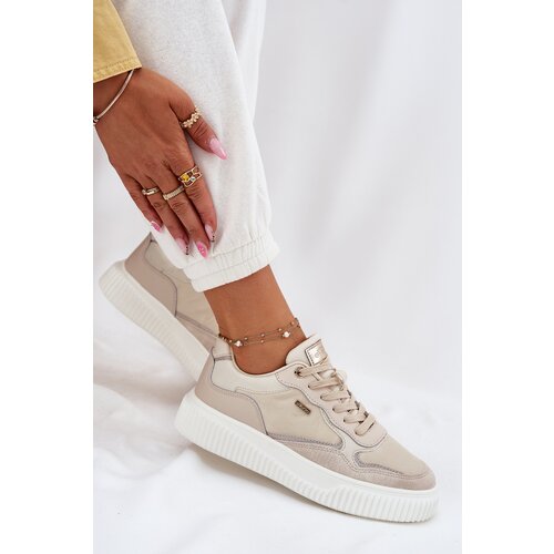 EVENTO Womens Leather Sneakers On Platform Beige Velarria Cijene