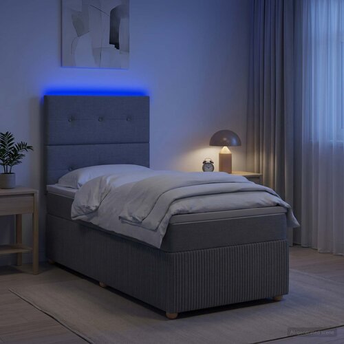  LED okvir za krevet s madracem Svjetlosiva 90 x 200 cm Tkanina Cene