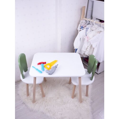 Hanah home Bunny Two Chair Set - Green, White GreenWhite Kid's Table Set Cene