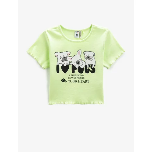 Koton Crop T-Shirt Dog Printed Short Sleeve Round Neck Cotton