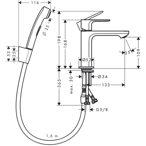 Hansgrohe 72215000 rebris s 110 armatura za umivalnik s higijenskim tu&amp;scaron; setom Slike