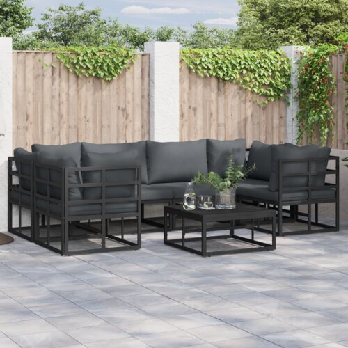 VidaXL Vrtna sedežna garnitura 7 pcs Črna Aluminij Slike