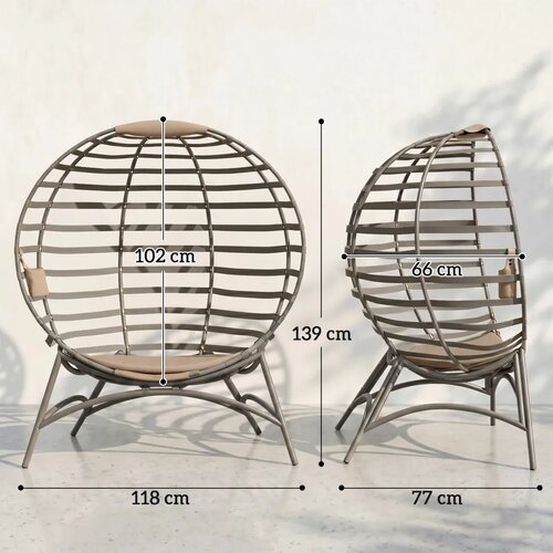  Papasan pletena stolica s jastukom ovalna sklopiva čelik 118x75x139 cm pje&amp;scaron;čano smeđa Slike