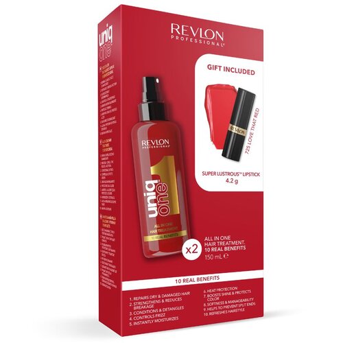 Revlon Professional REVLON UNIQONE Uniqone Duo Pack Hair treatment 150ml &amp;amp; Red lipstick Slike