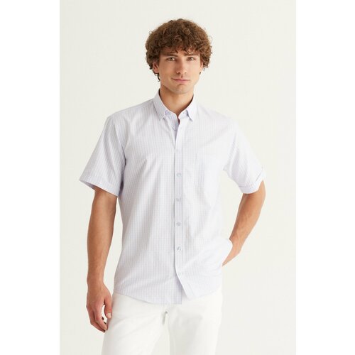 ALTINYILDIZ CLASSICS Men's White-blue Comfort Fit Comfy Cut Buttoned Collar Check Short Sleeve Shirt. Cene