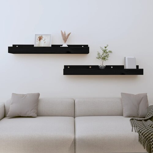 vidaXL Zidne police 2 kom crne 80x12x9 cm od masivne borovine Cijene