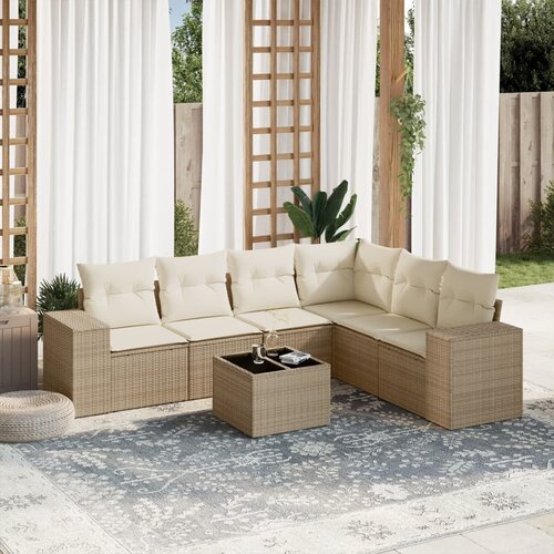 vidaXL 7-dijelni set vrtnih sofa od poliratana s jastucima bež Cijene