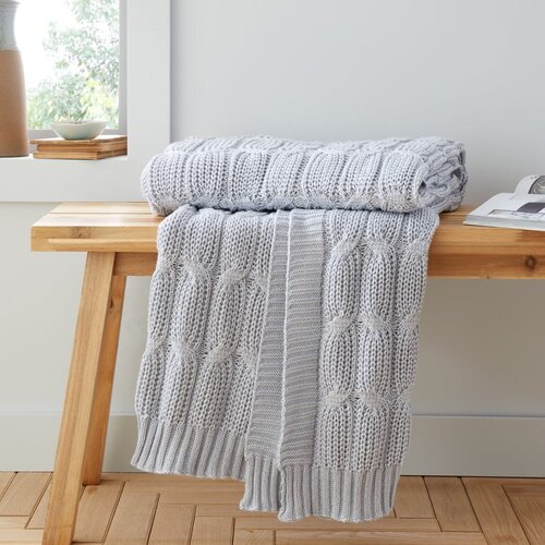 Catherine Lansfield Siva pletena odeja 130x170 cm Chunky Marl Knit – Cene